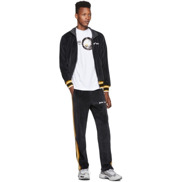 EUC Men’s Medium Palm Angles Chenille Straps Velvet Sweatpants In Black/Yellow - Picture 5 of 15